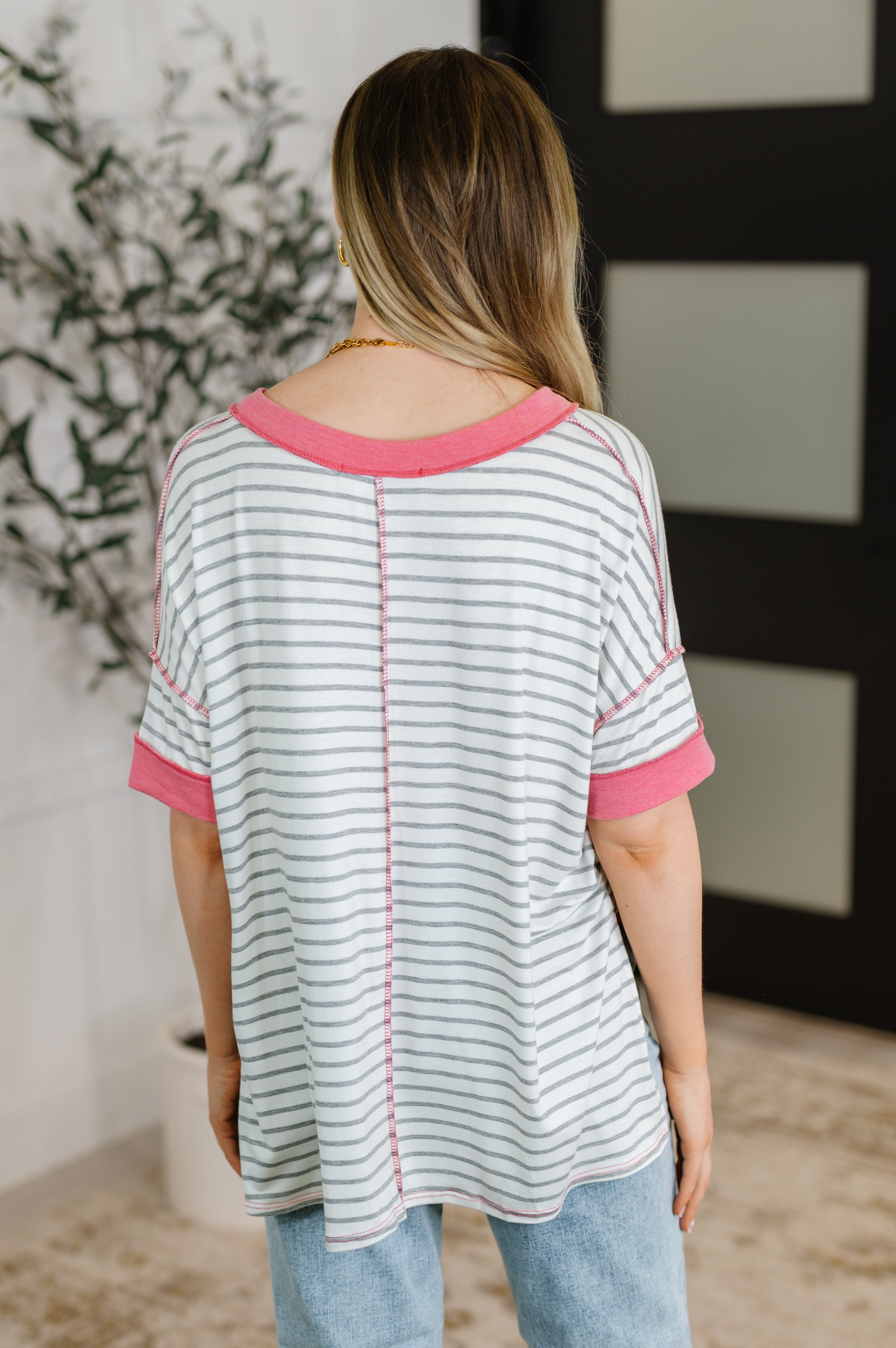 Dressed to Chill V-Neck Top in Heather/Grey/Ivory/Pink-Womens-Ave Shops-[option4]-[option5]-[option6]-[option7]-[option8]-Shop-Boutique-Clothing-for-Women-Online