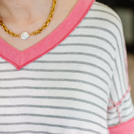 Dressed to Chill V-Neck Top in Heather/Grey/Ivory/Pink-Womens-Ave Shops-[option4]-[option5]-[option6]-[option7]-[option8]-Shop-Boutique-Clothing-for-Women-Online
