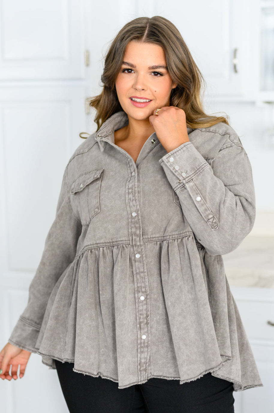 Earl Grey Button Up Long Sleeve Top-Womens-Ave Shops-[option4]-[option5]-[option6]-[option7]-[option8]-Shop-Boutique-Clothing-for-Women-Online
