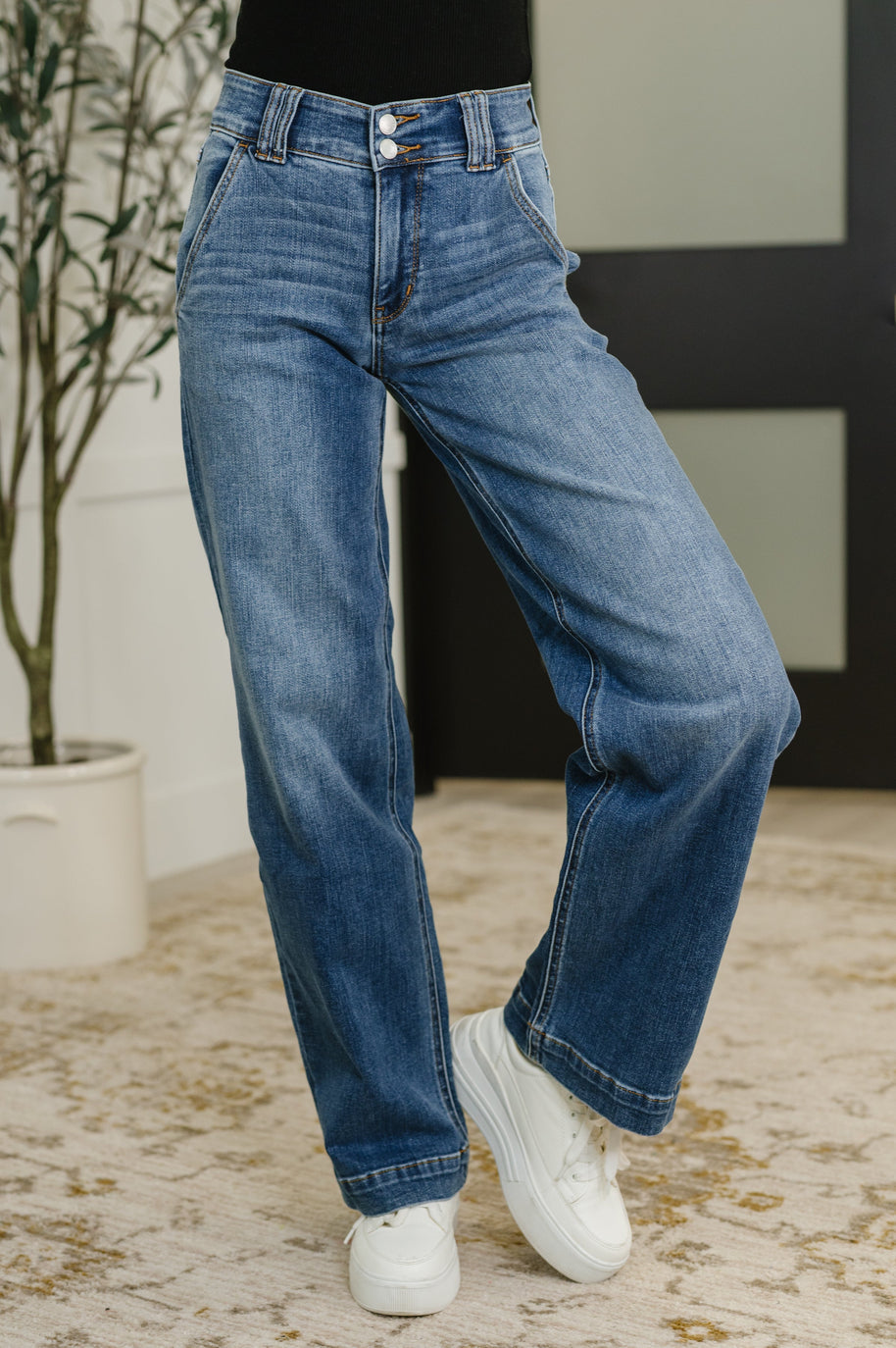Elsie High Rise Double Button Wide Leg Jeans-Womens-Ave Shops-[option4]-[option5]-[option6]-[option7]-[option8]-Shop-Boutique-Clothing-for-Women-Online