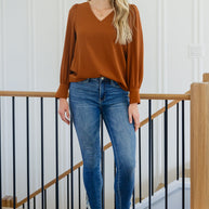 Enjoy This Moment V Neck Blouse In Toffee-Womens-Ave Shops-[option4]-[option5]-[option6]-[option7]-[option8]-Shop-Boutique-Clothing-for-Women-Online