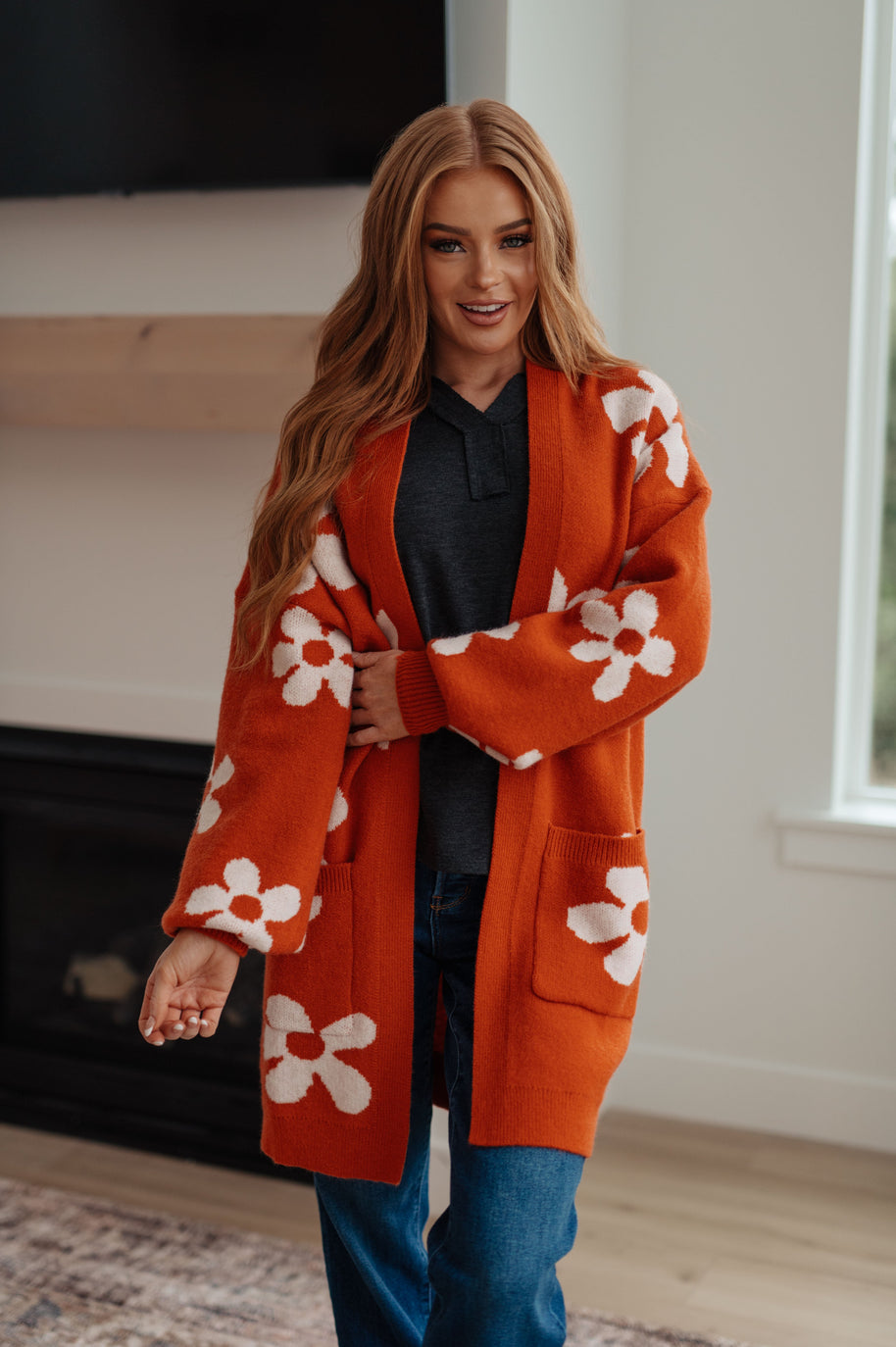 Enough Anyways Floral Cardigan in Burnt Orange-Layers-Ave Shops-[option4]-[option5]-[option6]-[option7]-[option8]-Shop-Boutique-Clothing-for-Women-Online