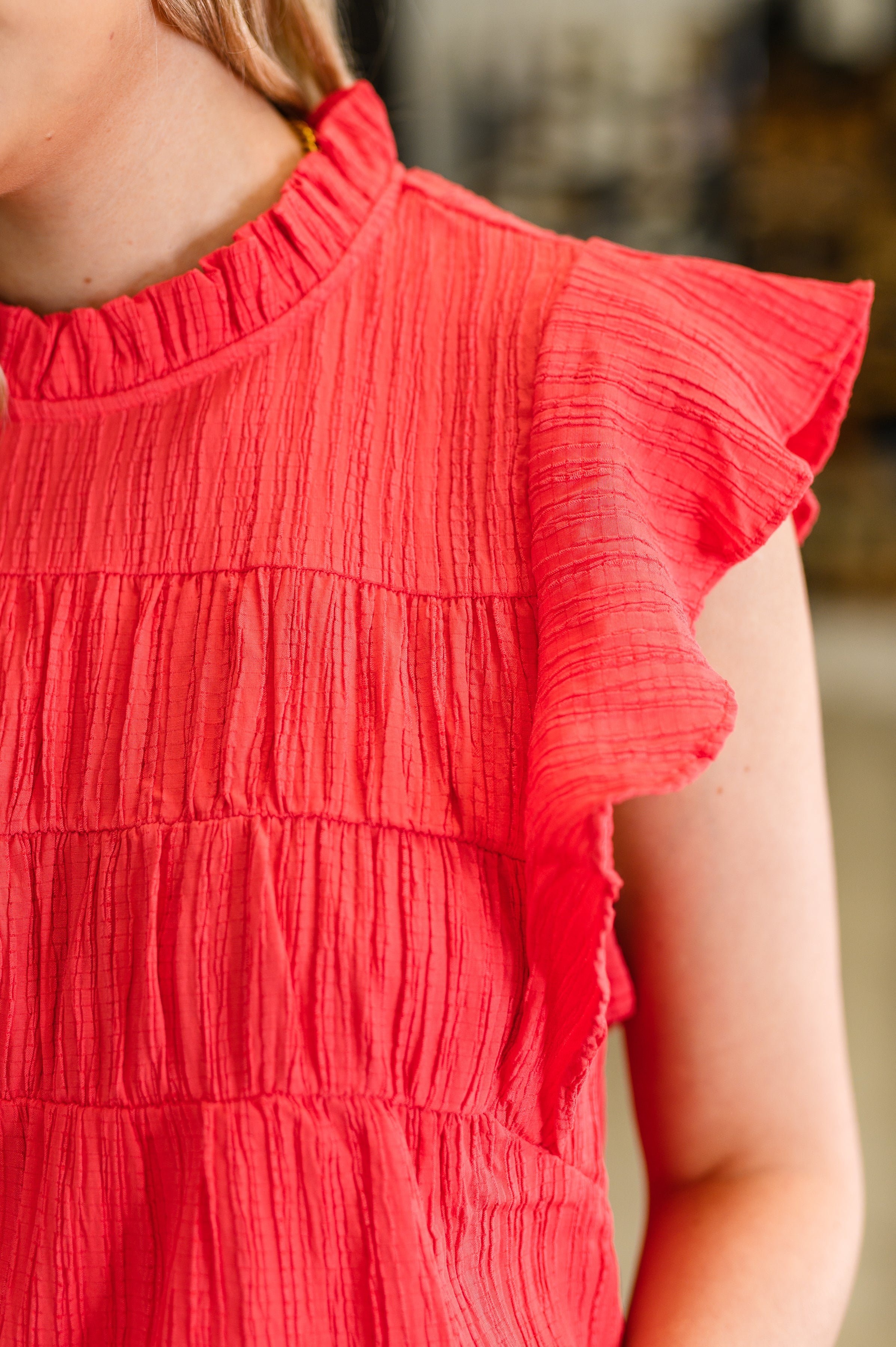 Float This Way Flutter Sleeve Blouse in Coral-Womens-Ave Shops-[option4]-[option5]-[option6]-[option7]-[option8]-Shop-Boutique-Clothing-for-Women-Online