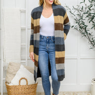 Fuzzy Longline Cardigan In Blue & Cocoa-Womens-Ave Shops-[option4]-[option5]-[option6]-[option7]-[option8]-Shop-Boutique-Clothing-for-Women-Online