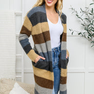 Fuzzy Longline Cardigan In Blue & Cocoa-Womens-Ave Shops-[option4]-[option5]-[option6]-[option7]-[option8]-Shop-Boutique-Clothing-for-Women-Online