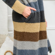 Fuzzy Longline Cardigan In Blue & Cocoa-Womens-Ave Shops-[option4]-[option5]-[option6]-[option7]-[option8]-Shop-Boutique-Clothing-for-Women-Online