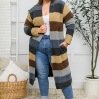 Fuzzy Longline Cardigan In Blue & Cocoa-Womens-Ave Shops-[option4]-[option5]-[option6]-[option7]-[option8]-Shop-Boutique-Clothing-for-Women-Online