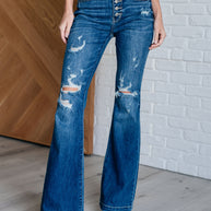 Judy Blue Gabriella Mid Rise Distressed Button Fly Flare-Womens-Ave Shops-[option4]-[option5]-[option6]-[option7]-[option8]-Shop-Boutique-Clothing-for-Women-Online