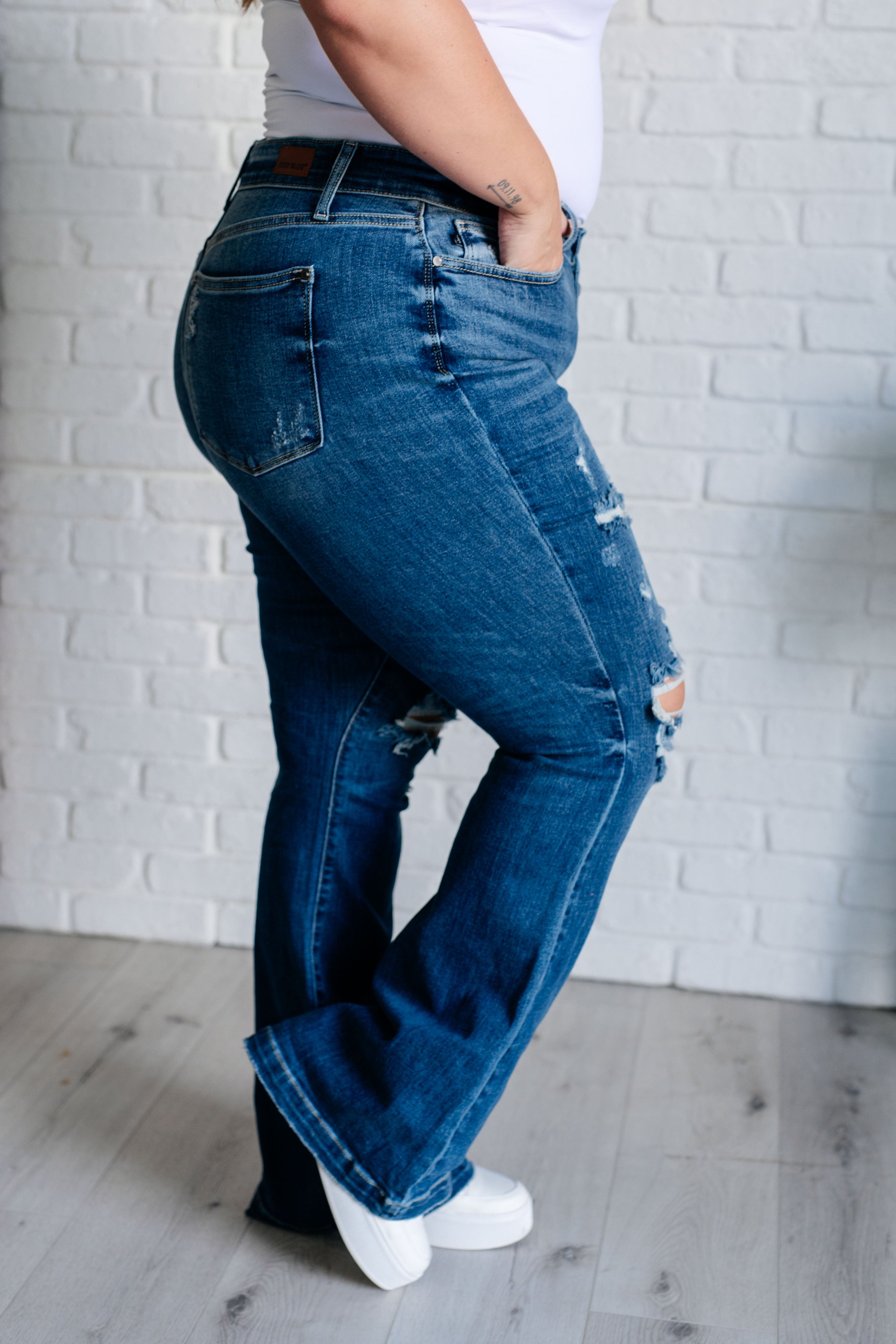 Judy Blue Gabriella Mid Rise Distressed Button Fly Flare-Womens-Ave Shops-[option4]-[option5]-[option6]-[option7]-[option8]-Shop-Boutique-Clothing-for-Women-Online