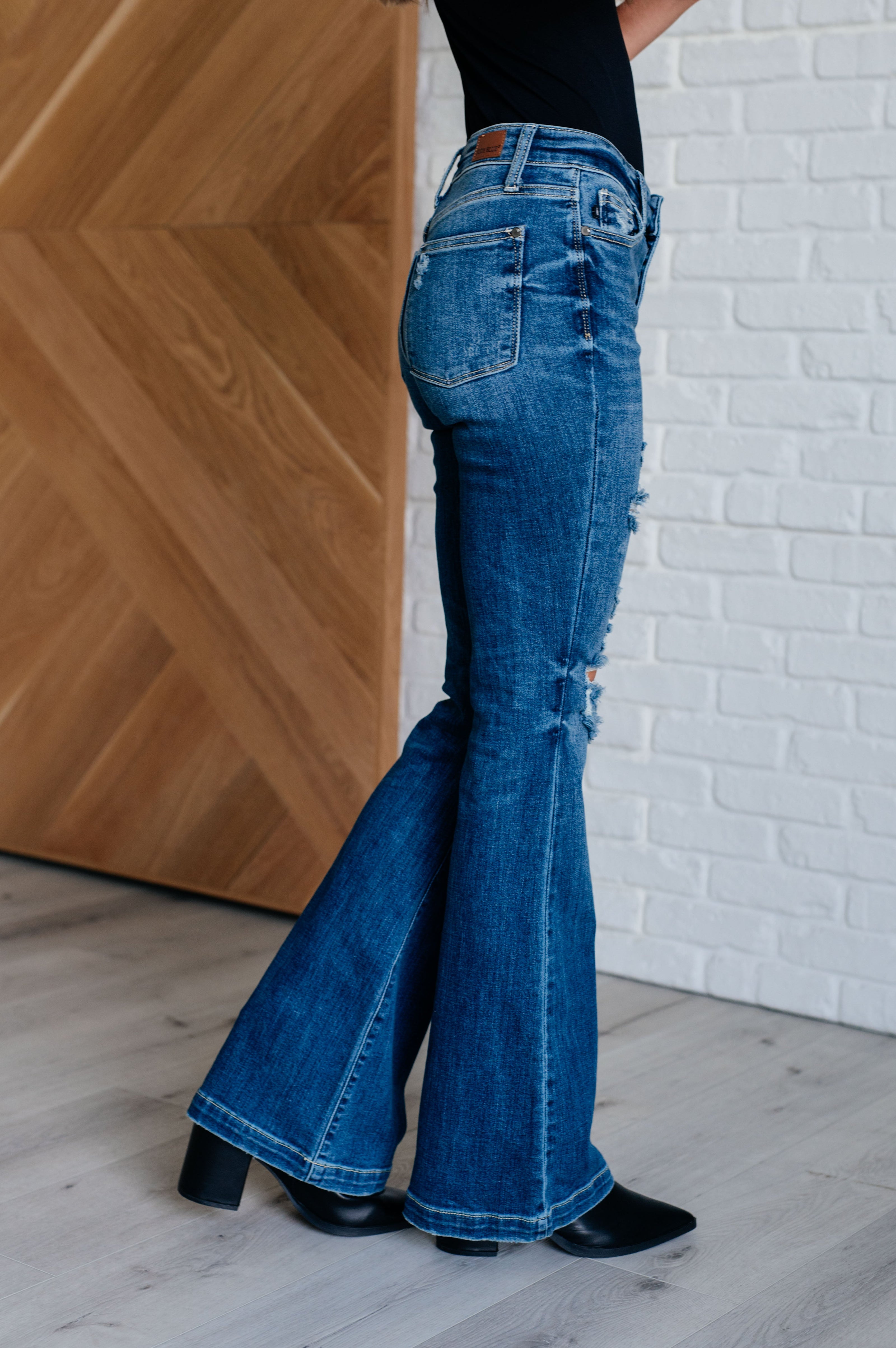 Judy Blue Gabriella Mid Rise Distressed Button Fly Flare-Womens-Ave Shops-[option4]-[option5]-[option6]-[option7]-[option8]-Shop-Boutique-Clothing-for-Women-Online