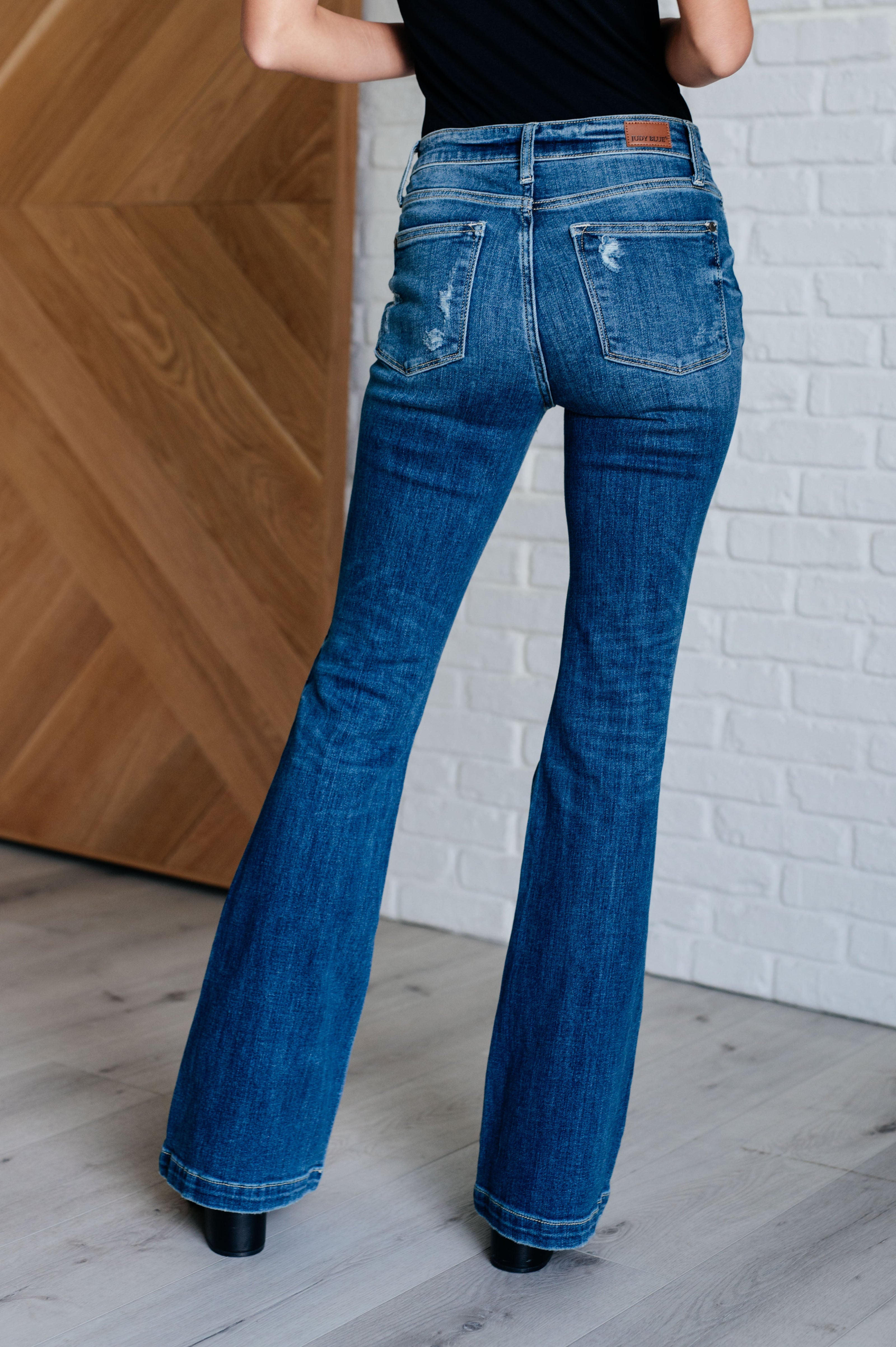 Judy Blue Gabriella Mid Rise Distressed Button Fly Flare-Womens-Ave Shops-[option4]-[option5]-[option6]-[option7]-[option8]-Shop-Boutique-Clothing-for-Women-Online