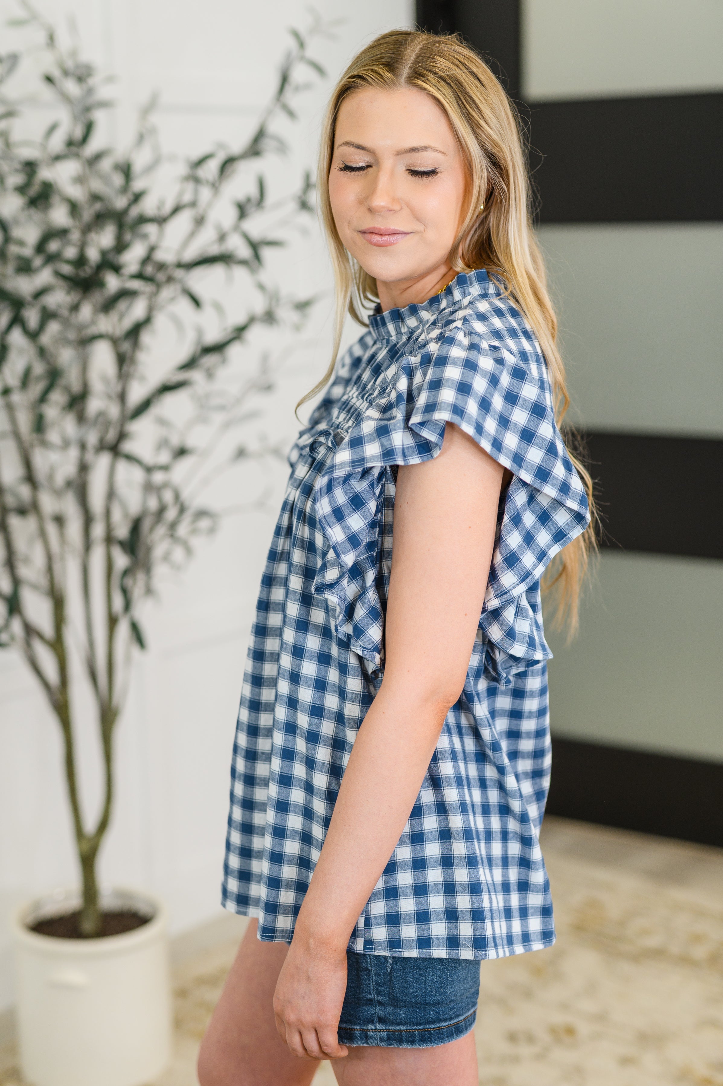 Garden at Goldenhour Flutter Sleeve Blouse in Blue-Womens-Ave Shops-[option4]-[option5]-[option6]-[option7]-[option8]-Shop-Boutique-Clothing-for-Women-Online