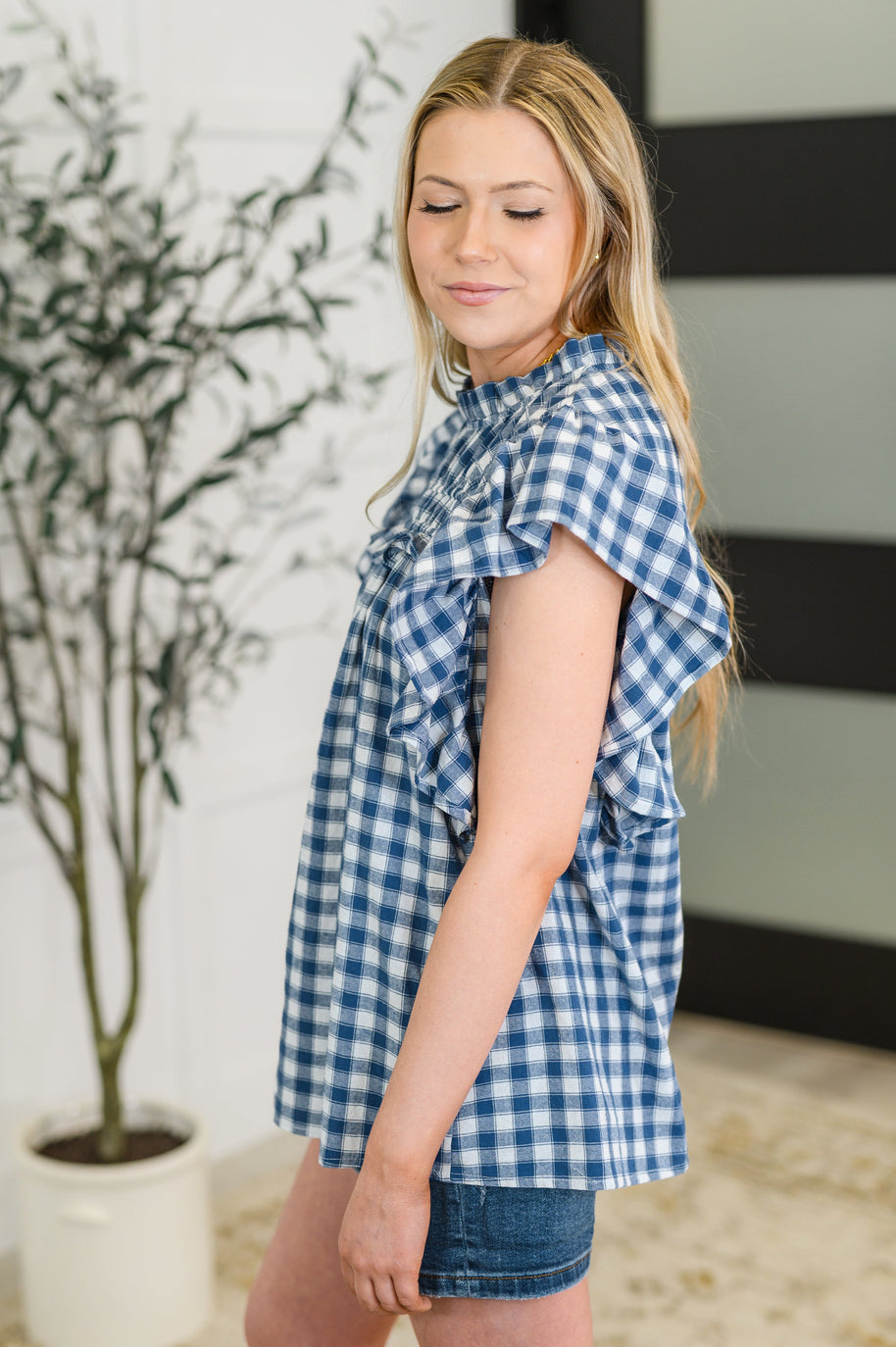 Garden at Goldenhour Flutter Sleeve Blouse in Blue-Womens-Ave Shops-[option4]-[option5]-[option6]-[option7]-[option8]-Shop-Boutique-Clothing-for-Women-Online
