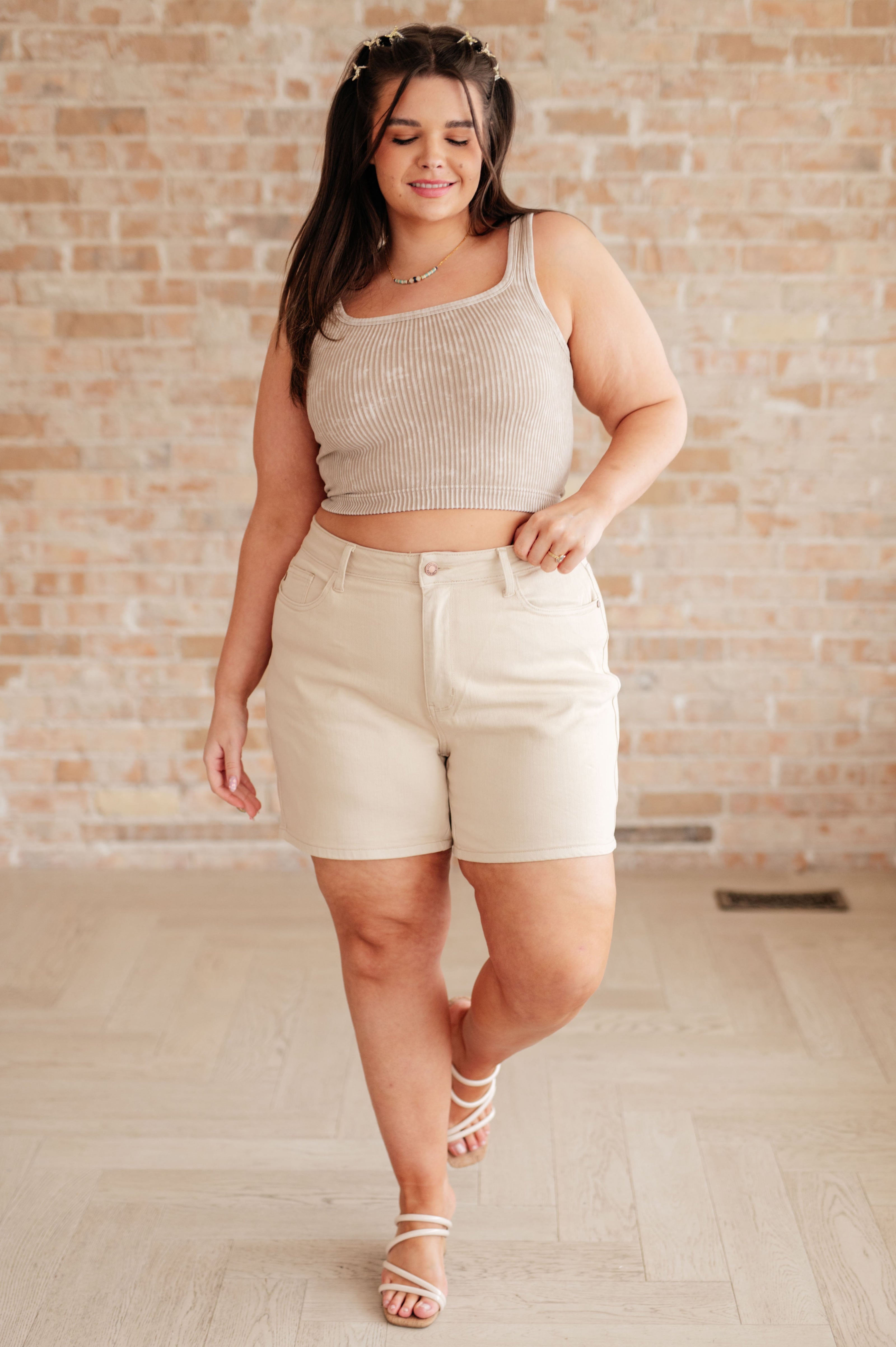 Judy Blue Greta High Rise Garment Dyed Shorts in Bone-Denim-Ave Shops-[option4]-[option5]-[option6]-[option7]-[option8]-Shop-Boutique-Clothing-for-Women-Online