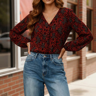 Tangerine Blooms V Neck Blouse-Haptics-[option4]-[option5]-[option6]-[option7]-[option8]-Shop-Boutique-Clothing-for-Women-Online