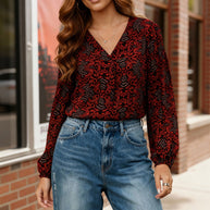 Tangerine Blooms V Neck Blouse-Haptics-[option4]-[option5]-[option6]-[option7]-[option8]-Shop-Boutique-Clothing-for-Women-Online