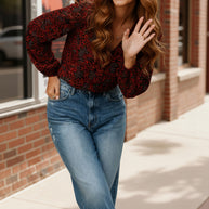 Tangerine Blooms V Neck Blouse-Haptics-[option4]-[option5]-[option6]-[option7]-[option8]-Shop-Boutique-Clothing-for-Women-Online