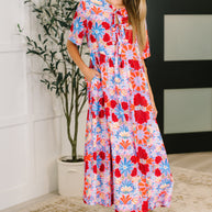 PREORDER: Half Sleeve Poplin Woven Dress in Pink and Blue Floral-Womens-Ave Shops-[option4]-[option5]-[option6]-[option7]-[option8]-Shop-Boutique-Clothing-for-Women-Online