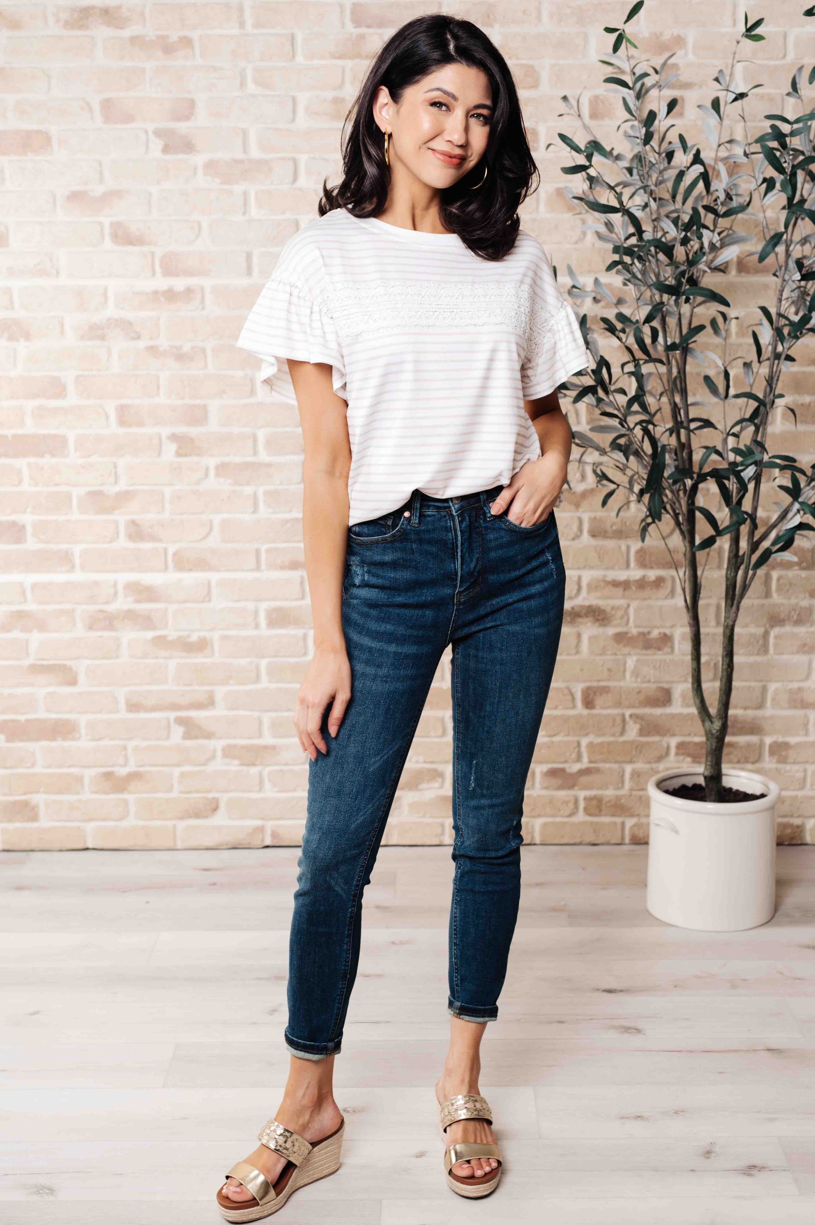Hand to Hold Lace Detail Striped Top-Tops-Ave Shops-[option4]-[option5]-[option6]-[option7]-[option8]-Shop-Boutique-Clothing-for-Women-Online