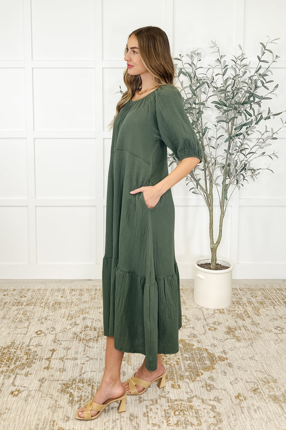 Hazel Dress in Dusty Pine-Womens-Ave Shops-[option4]-[option5]-[option6]-[option7]-[option8]-Shop-Boutique-Clothing-for-Women-Online