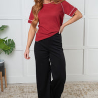 Heartbreaker Waffle Knit Tee in Cranberry-Tops-Ave Shops-[option4]-[option5]-[option6]-[option7]-[option8]-Shop-Boutique-Clothing-for-Women-Online