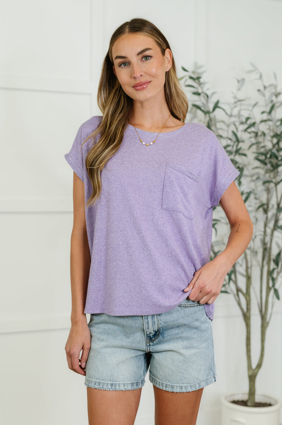 Zenana Heathered Harmony Basic Tee in Lavender-Womens-Ave Shops-[option4]-[option5]-[option6]-[option7]-[option8]-Shop-Boutique-Clothing-for-Women-Online