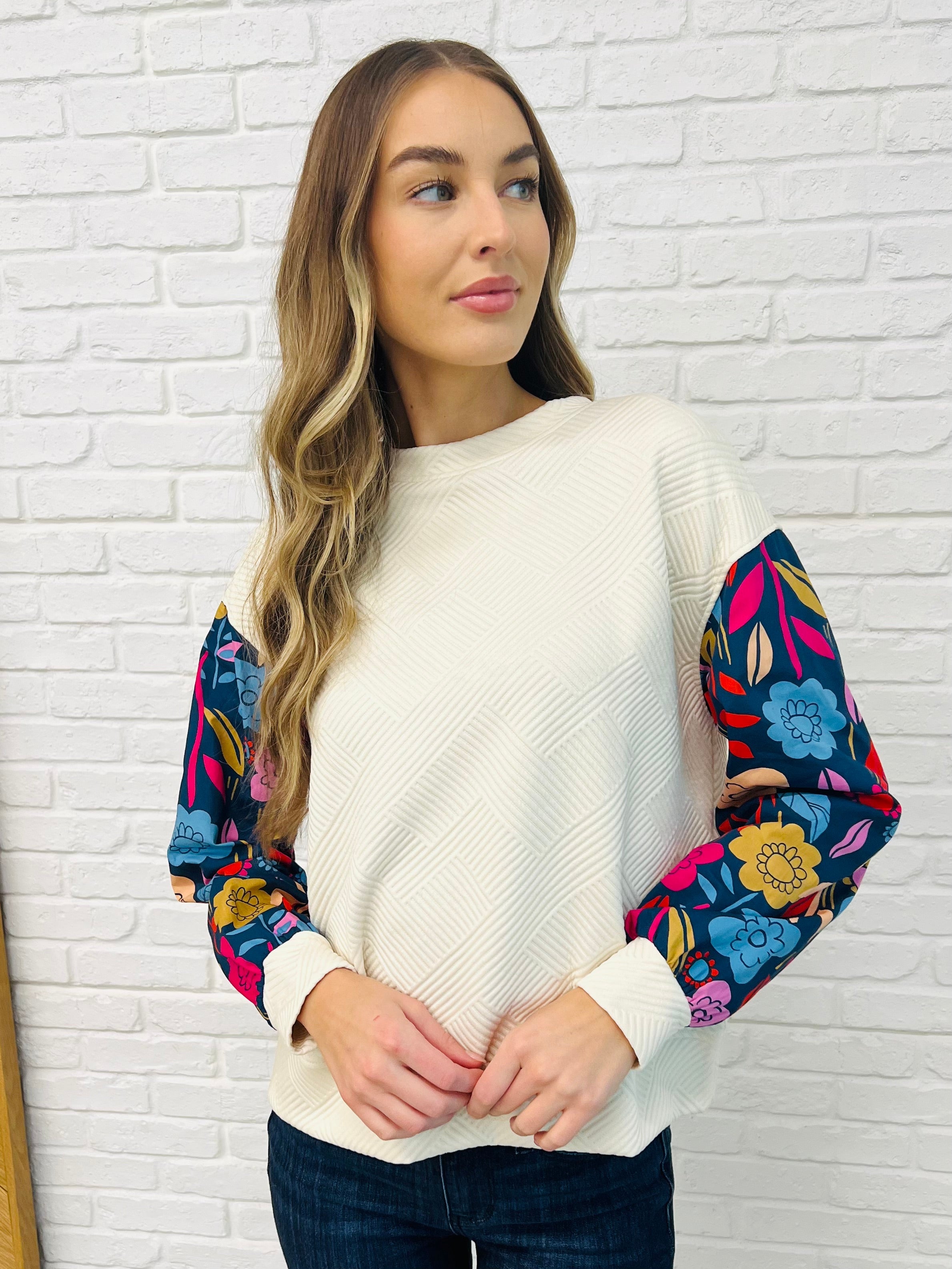 Sing a Melody Floral Sleeve Top-Womens-Ave Shops-[option4]-[option5]-[option6]-[option7]-[option8]-Shop-Boutique-Clothing-for-Women-Online