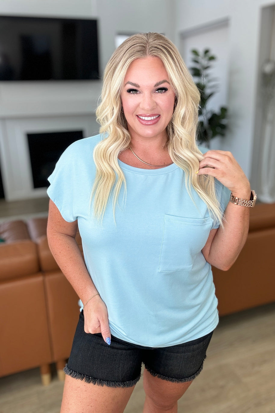 Not So Basic Pocket Tee in Blue-Tops-Ave Shops-[option4]-[option5]-[option6]-[option7]-[option8]-Shop-Boutique-Clothing-for-Women-Online