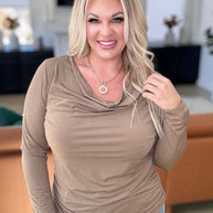 Ruched Cowl Neck Top in Mocha-Tops-Ave Shops-[option4]-[option5]-[option6]-[option7]-[option8]-Shop-Boutique-Clothing-for-Women-Online