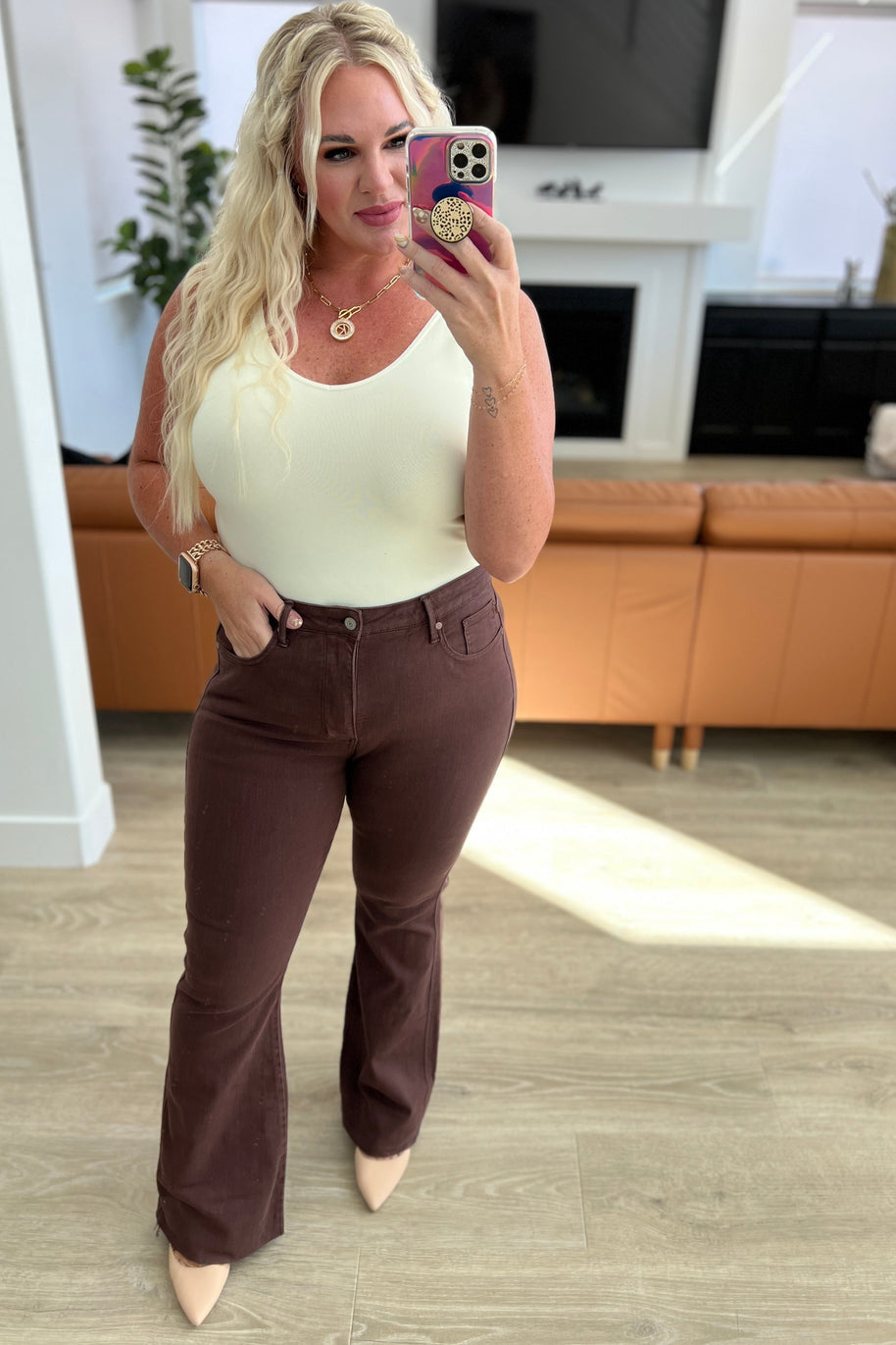 Judy Blue Sienna High Rise Control Top Flare Jeans in Espresso-Denim-Ave Shops-[option4]-[option5]-[option6]-[option7]-[option8]-Shop-Boutique-Clothing-for-Women-Online