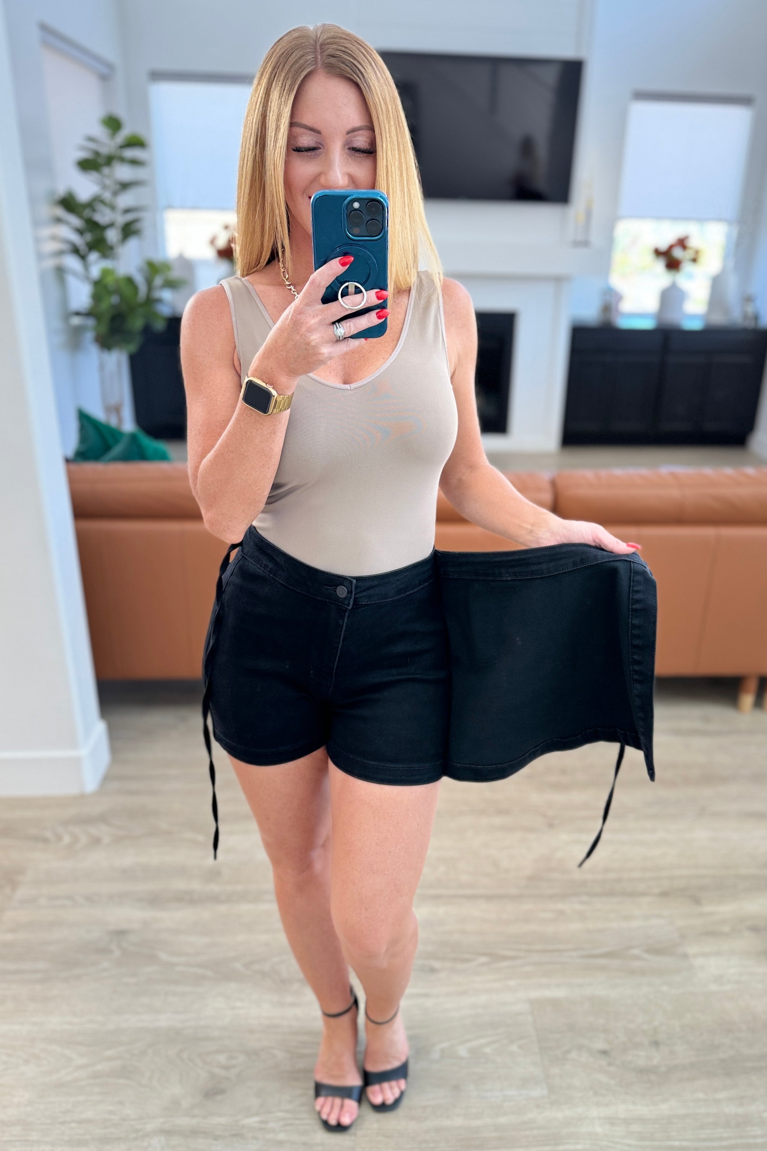 Judy Blue Bentli High Rise Side Tie Denim Skort in Black-Denim-Ave Shops-[option4]-[option5]-[option6]-[option7]-[option8]-Shop-Boutique-Clothing-for-Women-Online