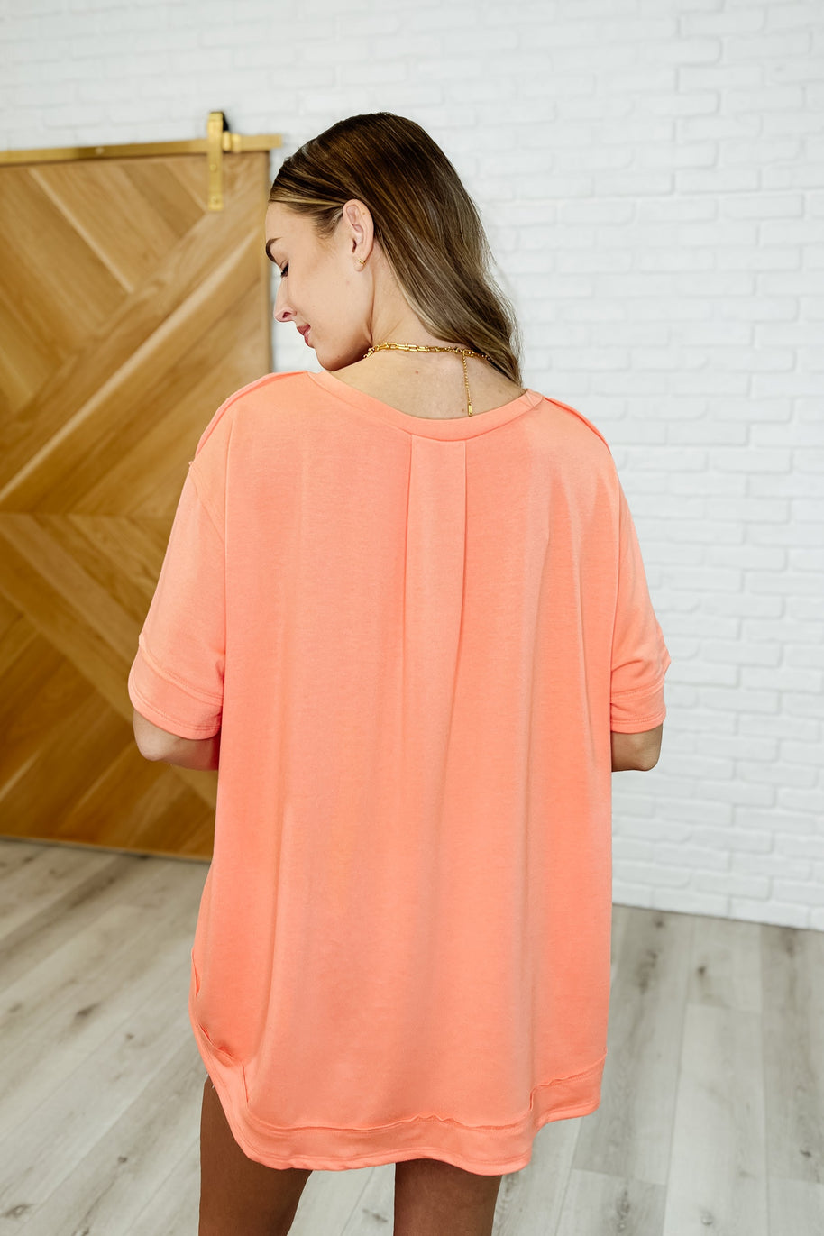 In the Rotation Exposed Seam Tee in Apricot Splash-Womens-Ave Shops-[option4]-[option5]-[option6]-[option7]-[option8]-Shop-Boutique-Clothing-for-Women-Online