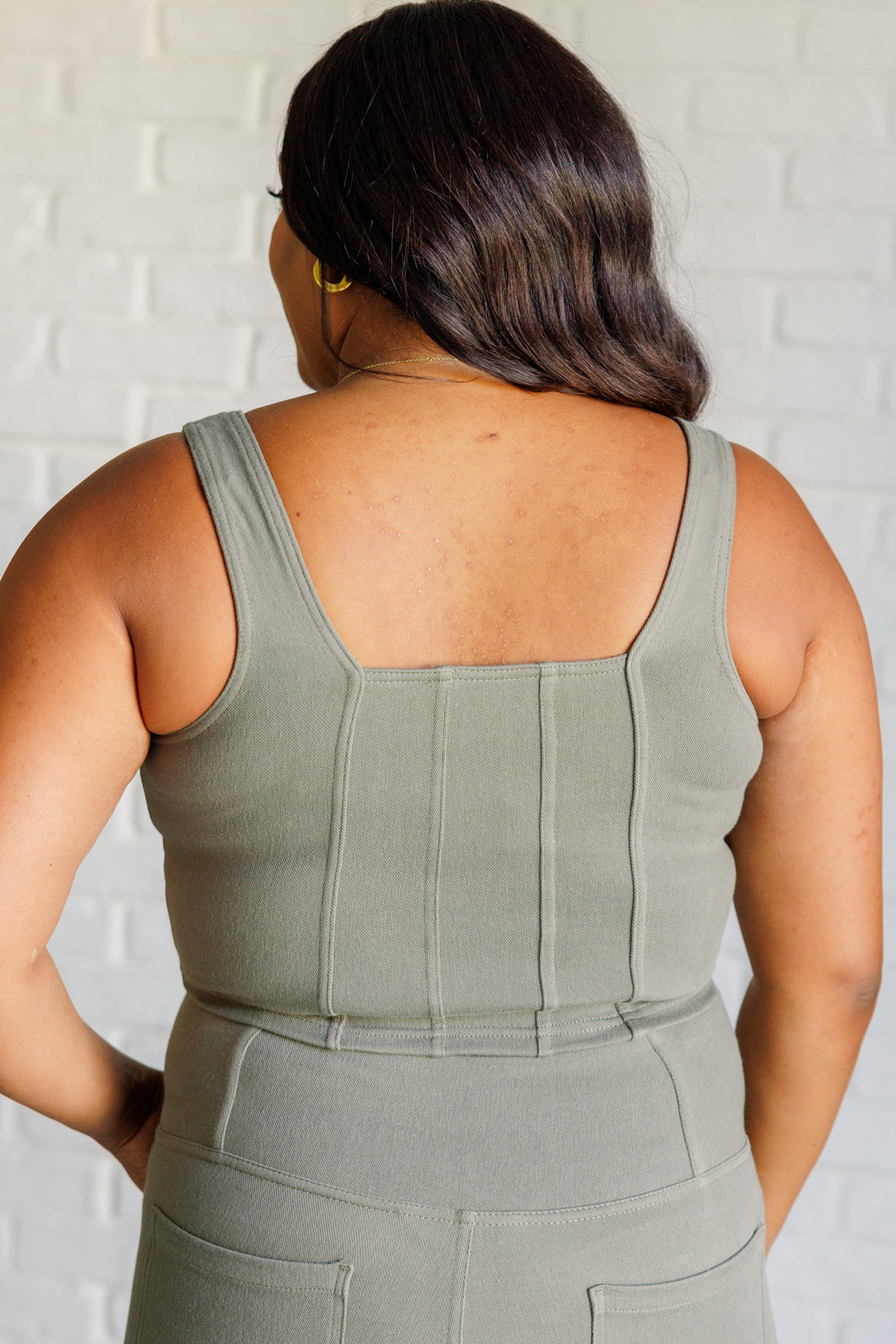 Rae Mode It's All About the Balance Twill Square Neck Crop Top in Dusty Olive-Tops-Ave Shops-[option4]-[option5]-[option6]-[option7]-[option8]-Shop-Boutique-Clothing-for-Women-Online