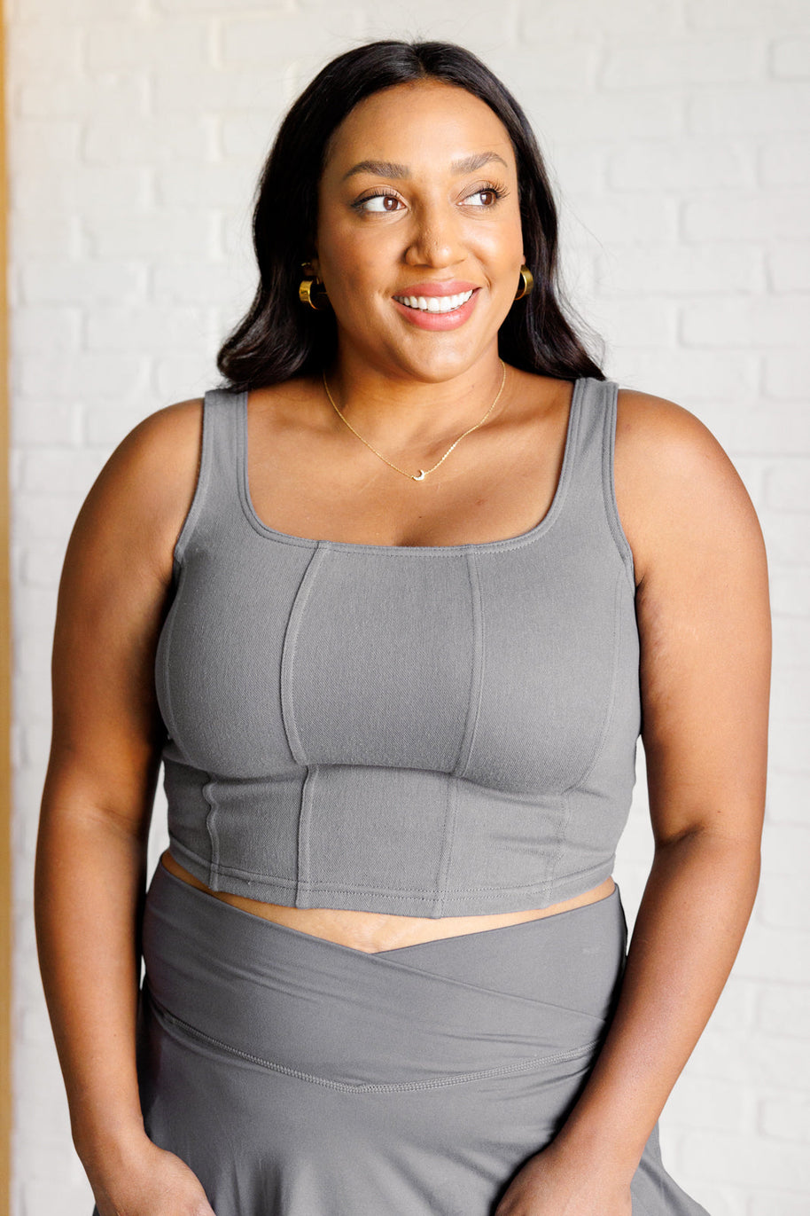 Rae Mode It's All About the Balance Twill Square Neck Crop Top in Titanium-Tops-Ave Shops-[option4]-[option5]-[option6]-[option7]-[option8]-Shop-Boutique-Clothing-for-Women-Online