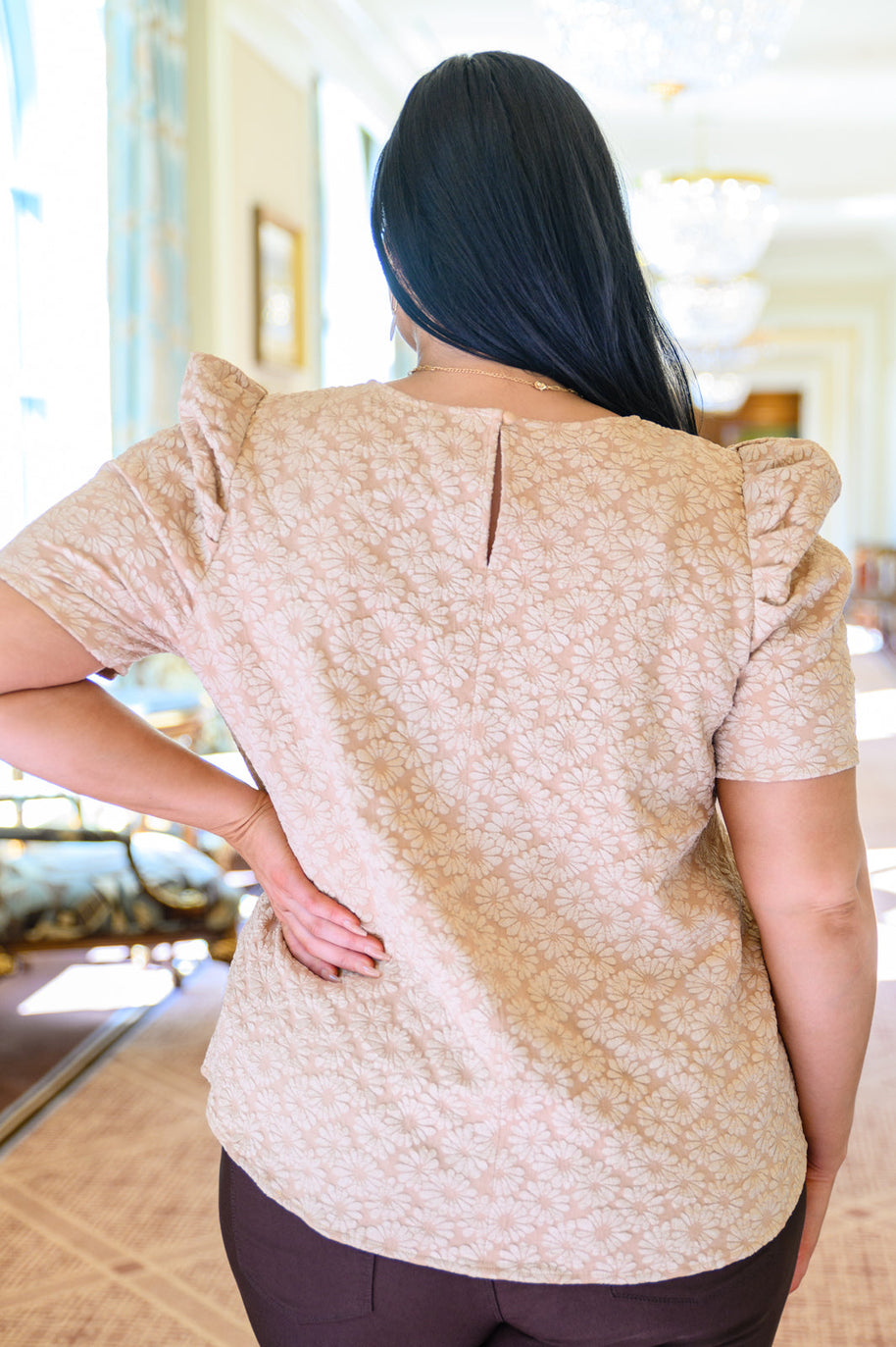 Kelsi Jacquard Puff Sleeve Top In Tan-Womens-Ave Shops-[option4]-[option5]-[option6]-[option7]-[option8]-Shop-Boutique-Clothing-for-Women-Online