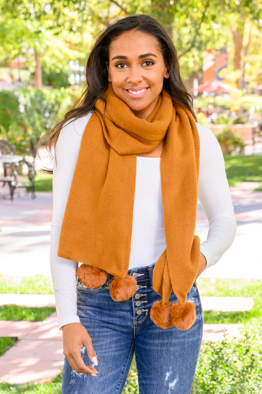 Knitted Fuzzy Pom Pom Scarf In Ginger-Womens-Ave Shops-[option4]-[option5]-[option6]-[option7]-[option8]-Shop-Boutique-Clothing-for-Women-Online