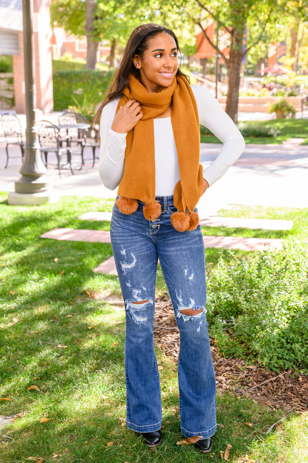 Knitted Fuzzy Pom Pom Scarf In Ginger-Womens-Ave Shops-[option4]-[option5]-[option6]-[option7]-[option8]-Shop-Boutique-Clothing-for-Women-Online
