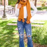 Knitted Fuzzy Pom Pom Scarf In Ginger-Womens-Ave Shops-[option4]-[option5]-[option6]-[option7]-[option8]-Shop-Boutique-Clothing-for-Women-Online