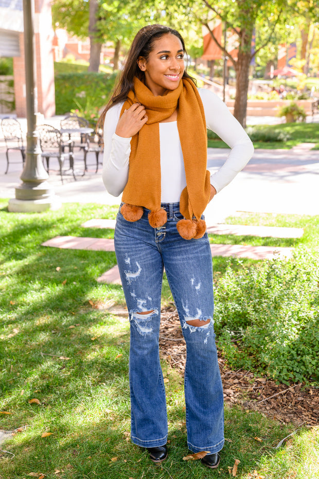 Knitted Fuzzy Pom Pom Scarf In Ginger-Womens-Ave Shops-[option4]-[option5]-[option6]-[option7]-[option8]-Shop-Boutique-Clothing-for-Women-Online