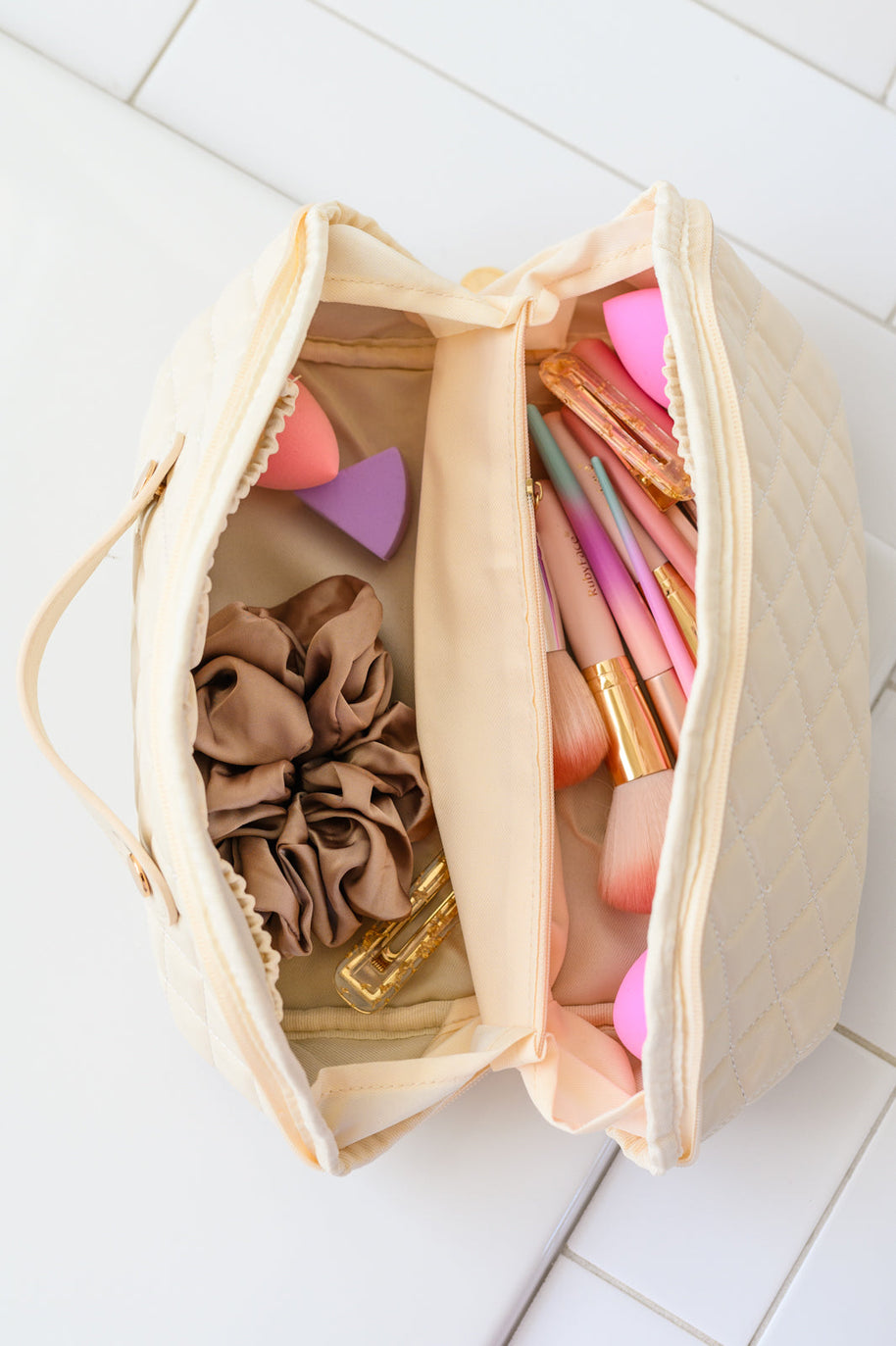 Large Capacity Quilted Makeup Bag in Cream-Accessories-Ave Shops-[option4]-[option5]-[option6]-[option7]-[option8]-Shop-Boutique-Clothing-for-Women-Online