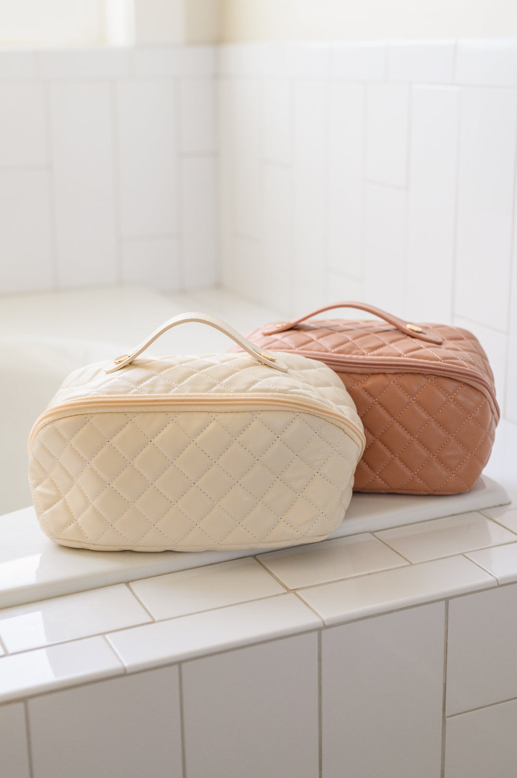 Large Capacity Quilted Makeup Bag in Cream-Accessories-Ave Shops-[option4]-[option5]-[option6]-[option7]-[option8]-Shop-Boutique-Clothing-for-Women-Online