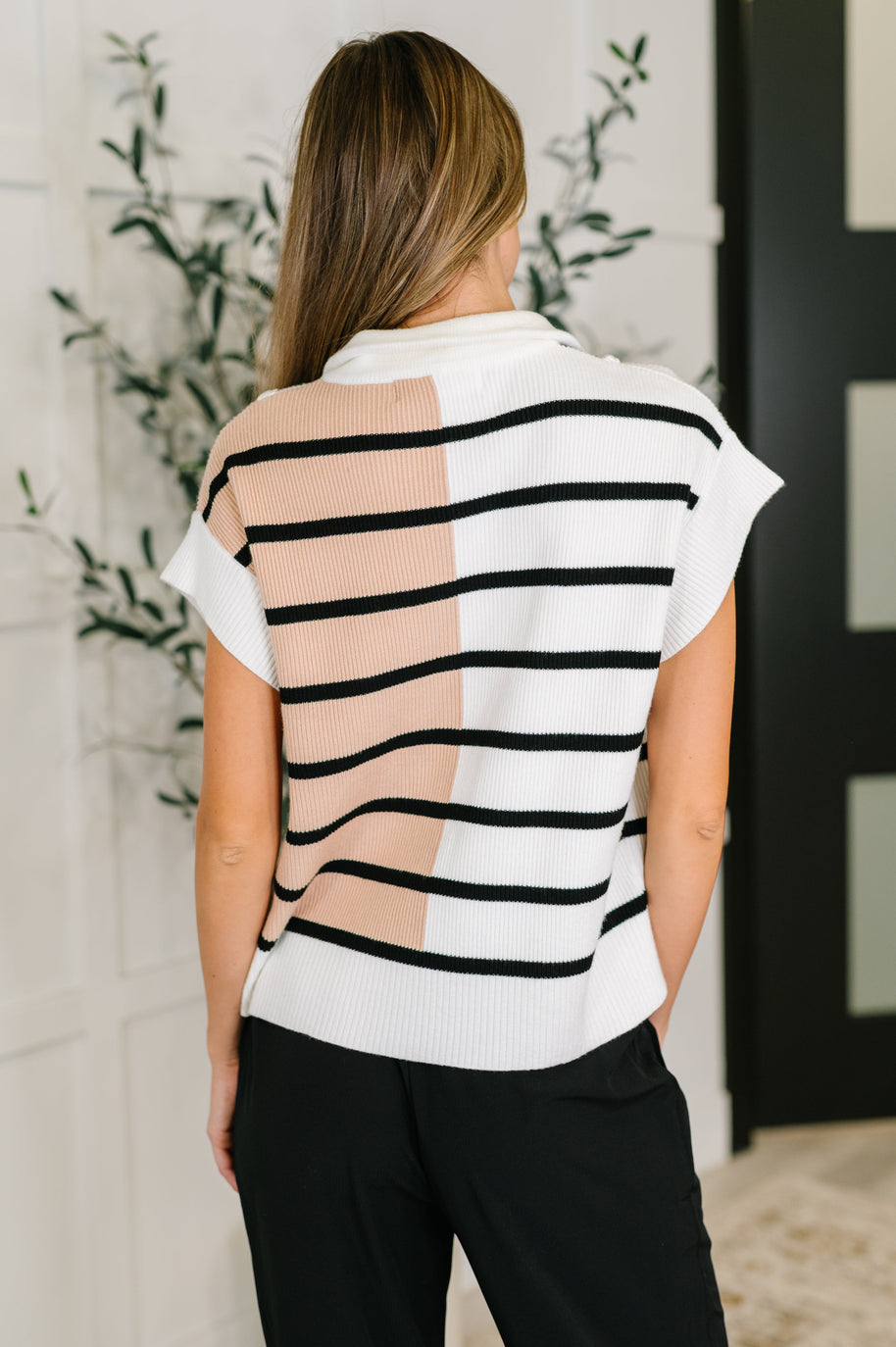 Lonely Traveler Striped Quarter Zip Sweater in White-Womens-Ave Shops-[option4]-[option5]-[option6]-[option7]-[option8]-Shop-Boutique-Clothing-for-Women-Online