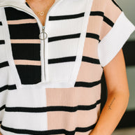 Lonely Traveler Striped Quarter Zip Sweater in White-Womens-Ave Shops-[option4]-[option5]-[option6]-[option7]-[option8]-Shop-Boutique-Clothing-for-Women-Online