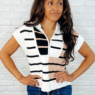 Lonely Traveler Striped Quarter Zip Sweater in White-Womens-Ave Shops-[option4]-[option5]-[option6]-[option7]-[option8]-Shop-Boutique-Clothing-for-Women-Online