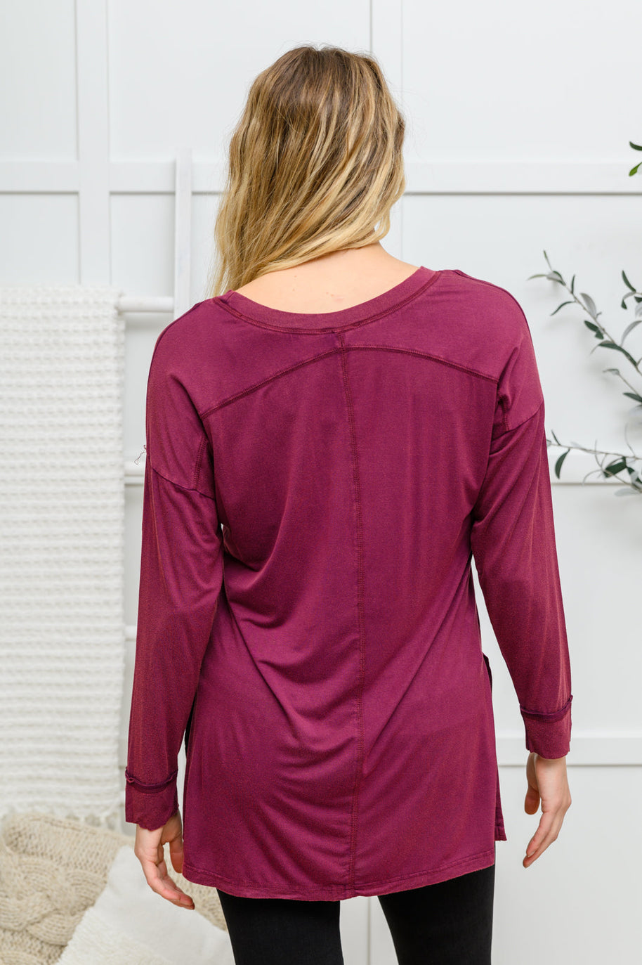 Long Sleeve Knit Top With Pocket In Burgundy-Womens-Ave Shops-[option4]-[option5]-[option6]-[option7]-[option8]-Shop-Boutique-Clothing-for-Women-Online