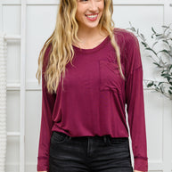 Long Sleeve Knit Top With Pocket In Burgundy-Womens-Ave Shops-[option4]-[option5]-[option6]-[option7]-[option8]-Shop-Boutique-Clothing-for-Women-Online