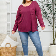 Long Sleeve Knit Top With Pocket In Burgundy-Womens-Ave Shops-[option4]-[option5]-[option6]-[option7]-[option8]-Shop-Boutique-Clothing-for-Women-Online