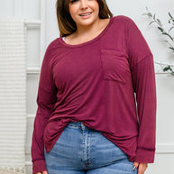 Long Sleeve Knit Top With Pocket In Burgundy-Womens-Ave Shops-[option4]-[option5]-[option6]-[option7]-[option8]-Shop-Boutique-Clothing-for-Women-Online