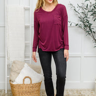 Long Sleeve Knit Top With Pocket In Burgundy-Womens-Ave Shops-[option4]-[option5]-[option6]-[option7]-[option8]-Shop-Boutique-Clothing-for-Women-Online