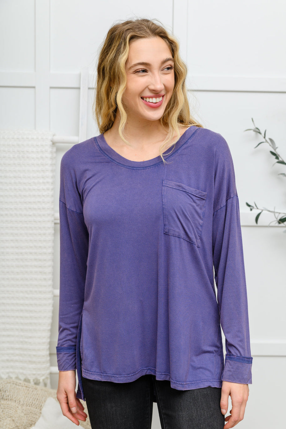 Long Sleeve Knit Top With Pocket In Denim Blue-Womens-Ave Shops-[option4]-[option5]-[option6]-[option7]-[option8]-Shop-Boutique-Clothing-for-Women-Online